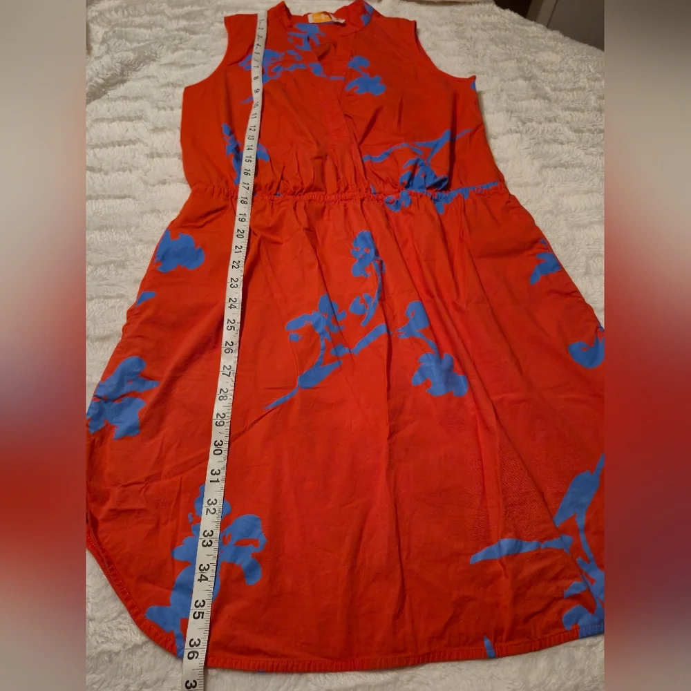 Tory Burch Orange Mini Dress with‎ Blue Floral Design